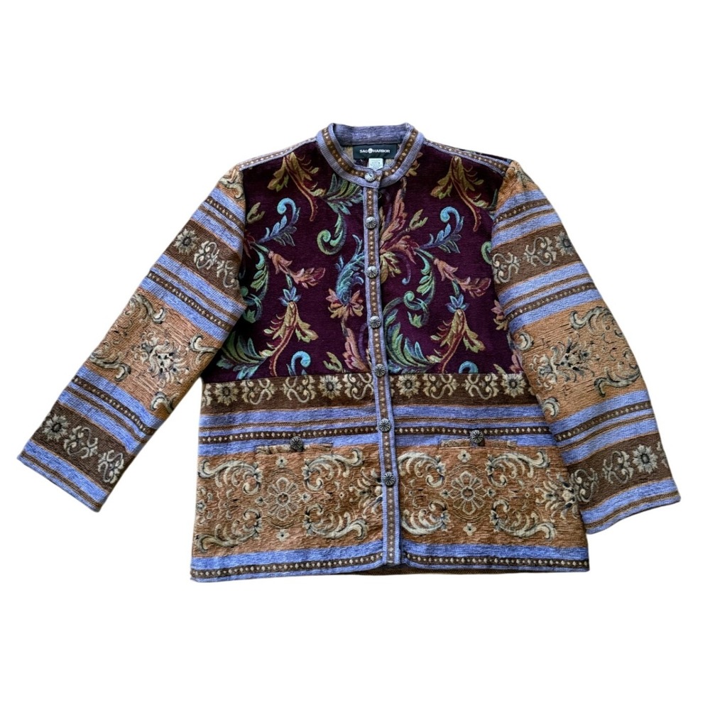 Sag Harbor Tapestry Jacket Size 18 Plus Whimsygoth Floral Baroque Purple Vintage